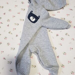 Gray Bear Print Kids One Piece